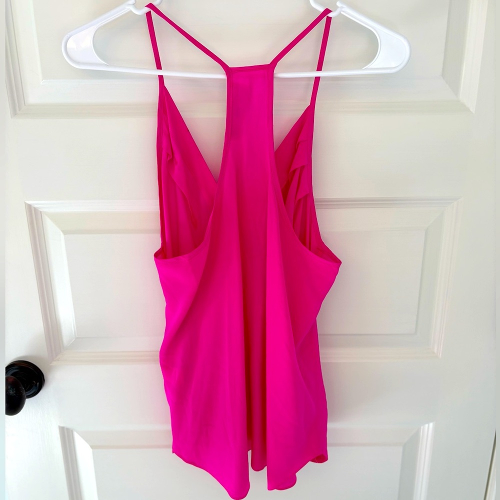 AMANDA UPRICHARD Hot Pink Silk Spaghetti Strap Faux Wrap Top, Size sm - Picture 2 of 3